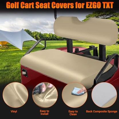 Golf Cart Front Seat Covers Staple On Replacement for EZGO TXT 1995-2013 Golf Cart Beige Micro Fiber Leather Seat Cover - color: Beige, size: EZGO TXT 1995-2013