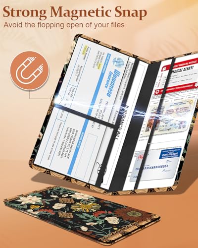 Slohif Car Registration and Insurance Holder - Boho Vehicle Glove Box Organizer Women with Magnetic Shut Leather Automobile License Holders Coasters Auto Accessories Case for Document - color: Art Flowers