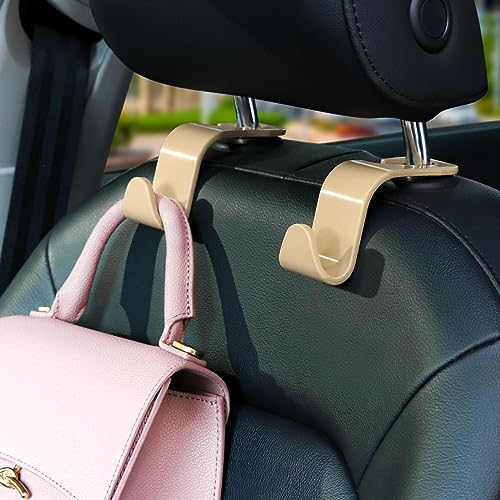 Soleebee 4 Pack Car Headrest Hooks - Universal Auto Hooks for Back Seat Hangers, Storage Organizer (Beige) - color: Beige