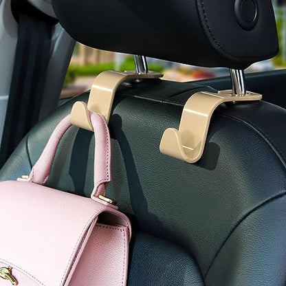 Soleebee 4 Pack Car Headrest Hooks - Universal Auto Hooks for Back Seat Hangers, Storage Organizer (Beige) - color: Beige