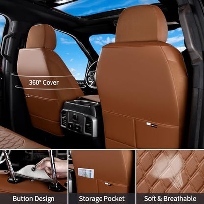 Huidasource Fit for Brown Chevy Silverado Seat Covers, GMC Sierra Seat Covers, Thickened Nappa Leather Truck Seat Cover 2007-2013&2019-2025 1500, 2020-2025 2500HD 3500HD Crew Double Extended Cab - color: Brown, size: Full Set 2007-2013&2019-2025 (Flat Ben