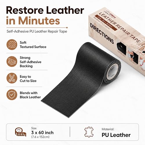 ONine Leather Repair Tape,Self Adhesive Leather Repair Patch,Leather Patches for Furniture,Sofa,Car Seats,Office Chair. Vinyl Repair Kit 3x60in (Black) - color: Black, size: 3 x 60 inches