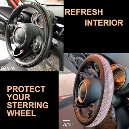 Large Size Bling Comfy Steering Wheel Cover with Jumbo Crystal Rhinestones, Anti-Slip Diamond Leather, 15.5-15.75 Inch (Pink) - color: 2.Pink, size: Large Size[15 1/2''-15 3/4'']