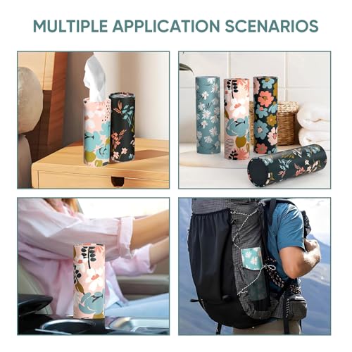 Wuyaoyao 4PCS Car Tissue Holder, Auto Travel Kleenex Holder with Facial Tissues, Cylinder Tissue Boxes for Auto Cup Holder, Refill Automotive Tissue Box Round Container, Universal Car Accessories