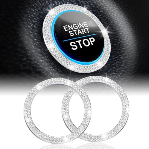 LivTee 2 PCS Crystal Double Rhinestone Car Engine Start Stop Decoration Ring, Bling Car Interior Accessories for Women, Push to Start Button Cover Sticker, Automotive Decals, White - color: Double White