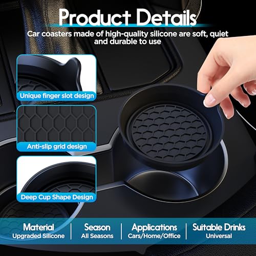 Car Cup Coaster Universal Automotive Waterproof Non-Slip Cup Holders Sift-Proof Spill Holder Car Interior Accessories 2 Pack Black