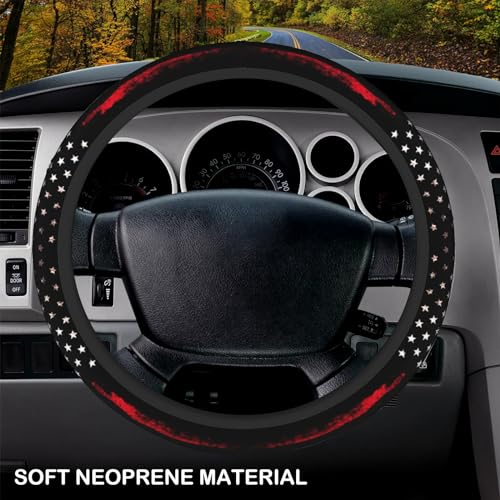 Red Black American Flag Elastic Steering Wheel Cover, Non-Slip Breathable Neoprene Steering Wheel Covers, Men Car Accessories, Universal 15 Inch Fit Auto, Suvs, Truck - color: Red Black American Flag