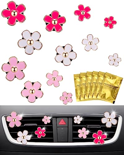 12Pcs PGRODE Car Air Vent Clips with Fragrance Pads, Cute Air Fresheners Clip Car Decor Accessories for Women and Girls, Interior Aesthetic (Daisy)