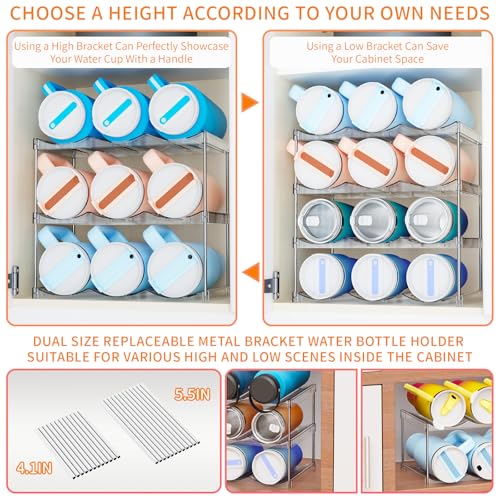 Yieach Larger Compartments Stackable Water Bottle Organizer for 40 oz Stanley Cup Holder,Yeti and Other Tumbler Organizer,3 Tier Wine Rack and Waterbottle Storage Rack for Kitchen Cabinets,Countertop - size: 3 Tier Hold 9 Bottle