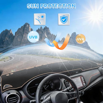 KUST Black Dash Cover Compatible with Nissan Kicks 2018-2024 Dashboard Cover Accessories for Kicks Non-Slip Polyester Dashboard Mat Custom Fit Center Console Sunshield Protector No Glare - size: Kicks 18-24(Black)