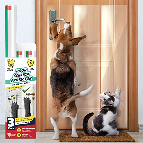 Panther Armor 3-Pack Door Protector from Dog Scratching, 40" x 8.2" Clear Dog Scratch Door Protector for Doors & Frames, Door Scratch Protector for Dogs & Cats, No-Residue Door Guard for Doors - size: 3-Pack x 40 inch x 8.2 inch