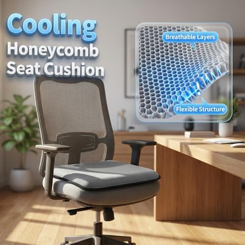 Gel Seat Cushion for Long Sitting, Cooling Seat Cushion, Breathable Honeycomb Design Absorbs Pressure Points Chair Pad for Office Chair, Wheelchair, Car & Truck (1)
