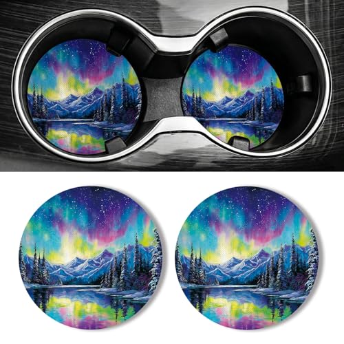 WOCOCN Car Coasters for Cup Holders - 2 Pack 2.75" Universal Rubber Car Cup Coaster, Non-Slip Waterproof Car Interior Accessories, Cute Car Decor Gifts for Women and Men (Aurora) - color: Aurora