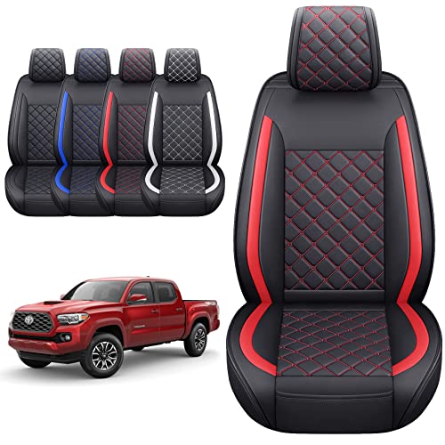Tomatoman Tacoma Seat Covers Customized for 2005-2025 2026 Sport Extended SR V6 Pickup TRD, Waterproof Faux Leather Car Cushions(2 PCS Front, Black-Red) - color: 2 PCS Front/Black-Red