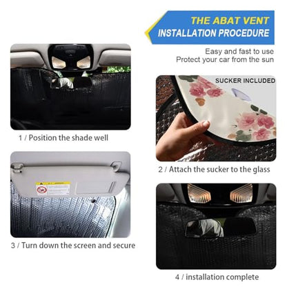 Sun Shade for Car Windshield Beige Background Floral Rose Foldable Sun Shield Heat and UV Protection Automotive Interior Protection - color: Rose