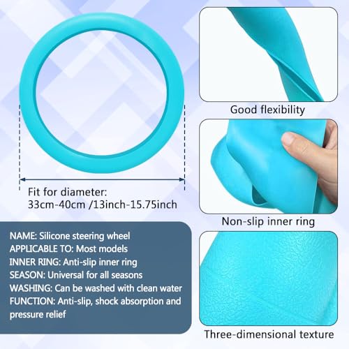 Car Steering Wheel Cover, 13 to 14.17 inches Non-Slip Silicone Steering Wheel Protector, Car Accessories Thin Soft Leather Texture Steering Wheel Protective Cover for Most Cars (Sky Blue) - color: Sky Blue