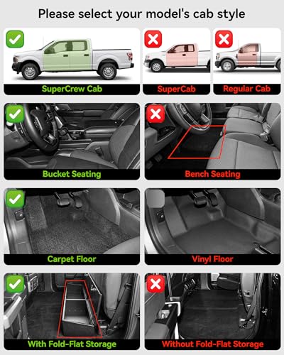 3W Floor Mats (with Metal Pedals) & Box Mat Fit for Ford F-150 2015-2026 & F150 Lightning 2022-2025 SuperCrew, TPE All Weather Car Mats Custom Fit Accessories - size: Ford F150 2015-2026 Floor Mats & Box Mat