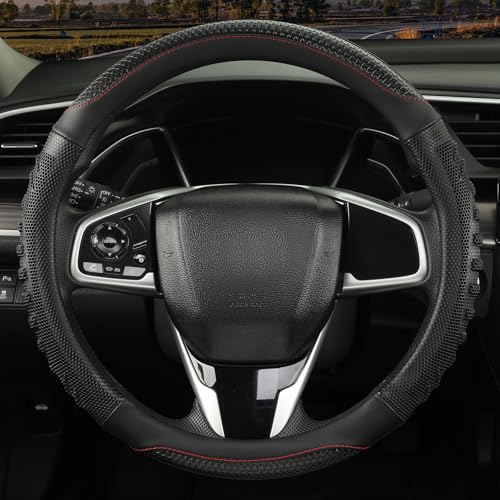 3D Steering Wheel Cover Great Grip with 3D Honeycomb Hole, Anti-Slip Sporty Design, Universal 15 inch(All Black) - color: All Black, size: Round-Middle[14.5''-15'']