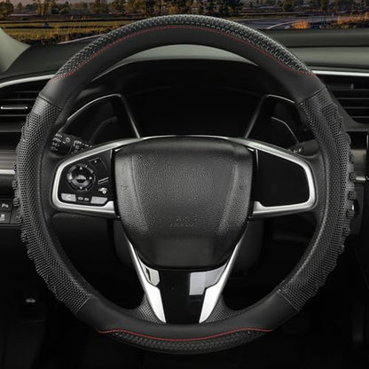 3D Steering Wheel Cover Great Grip with 3D Honeycomb Hole, Anti-Slip Sporty Design, Universal 15 inch(All Black) - color: All Black, size: Round-Middle[14.5''-15'']