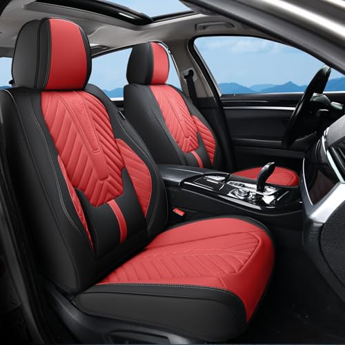 Coverado Front Car Seat Covers, Waterproof Seat Covers with Lumbar Support, Leather Seat Covers, Car Seat Covers Front Seats, Car Seat Protector Universal Fit Most Cars(Black&Red) - color: Black&Red, size: Front
