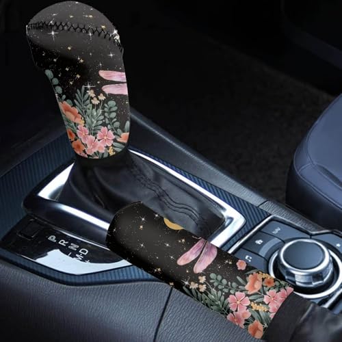 AFPANQZ Dragonfly Car Gear Shift Knob Cover & Handbrake Covers Set Auto Car Decoration Accessories Hand Brake Cover for Women and Girls, Car Accessories for Women - color: Dragonfly