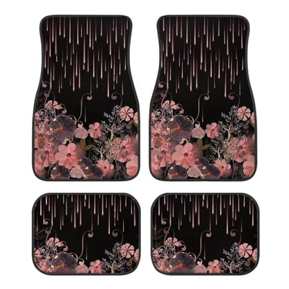Pink Flower Black Automotive Floor Mats Front and Rear Car Mat Carpet Set 4 Pcs Fit for SUV,Vans,sedans,Trucks - color: Pink Flower Black