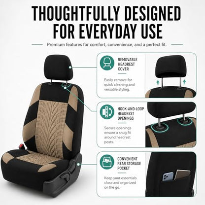 FH Group Car Seat Covers Full Set Premium Cloth - Universal Fit, Automotive, Low Back Front Washable Seat Covers, Airbag Compatible, Split Bench Rear Seat for SUV, Sedan Beige - color: Beige, style: Full Set