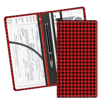 Leather Car Registration and Insurance Card Holder, Cute Car Accessories Vehicle Glove Box Car Organizer for Documents, Cards, License Luxury Black Red Plaid - color: Luxury Black Red Plaid