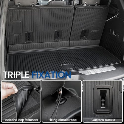 Floor Mats Set for 2021-2025 2026 Chevrolet Chevy Tahoe/GMC Yukon/Cadillac Escalade 7 Seat Bucket Seat Accessories, All Weather TPE Cargo Mat Liner Backrest Mat Door Sill Protectors - style: Floor Mats Set