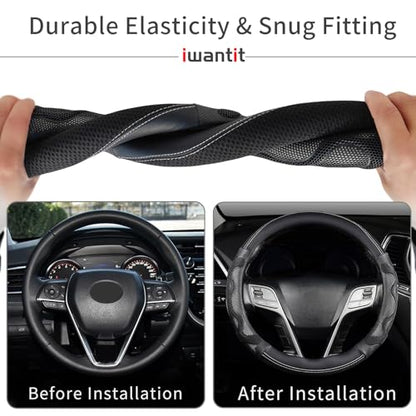 Iwantit® Steering Wheel Cover with 3D Honeycomb Anti-Slip Design and Breathable Fabrics, Universal 14.5-15 Inch (White/Black) - color: 002-White/Black