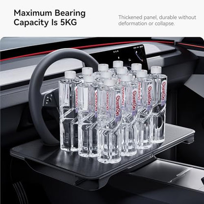 2-in-1 Car Steering Wheel Desk Tray & Car Seat Gap Filler Organizer – Foldable Carbon Fiber Look Table for Laptop, Eating Food, Writing – for Standard Round Steering Wheels