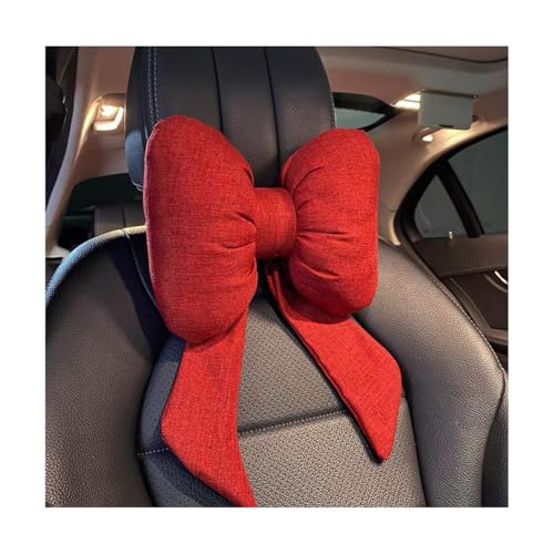 Bittwee Bow Car Headrest Pillow, Breathable Memory Foam Vehicle Neck Pillow with Adjustable Strap, Ergonomic Auto Neck Support Cushion for Pain Pressure Relief, Universal for Most Cars (Red) - color: Red