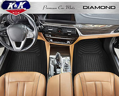 K&K Auto Accessories 3D Car Floor Mat Thick 8 Lb Heavy Duty Durable Universal Diamond Black Deep Dish for Cars SUVs Minivan Truck - color: Diamond Black