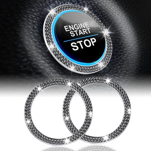 LivTee 2 PCS Crystal Double Rhinestone Car Engine Start Stop Decoration Ring, Bling Car Interior Accessories for Women, Push to Start Button Cover Sticker, Automotive Decals, Glossy Black - color: Double Glossy Black