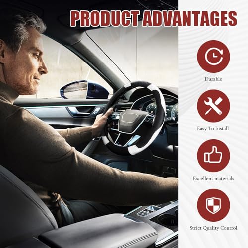 Car Steering Wheel Cover, Steering Wheel Protector, Universal 14.5-15 Inch Microfiber Leather Breathable Auto Steering Wheel Covers, Carbon Fiber Steering Wheel Cover for Women Men (White) - color: White