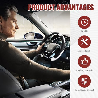 Car Steering Wheel Cover, Steering Wheel Protector, Universal 14.5-15 Inch Microfiber Leather Breathable Auto Steering Wheel Covers, Carbon Fiber Steering Wheel Cover for Women Men (White) - color: White