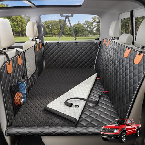 Doglike Dog Truck Seat Cover for Back Seat [with Detachable Mat], Hard Bottom Dog Hammock for Car, Pet Bed Extender for 2-4 Large Dogs, Waterproof Seat Protector, XL Size Fits for Crew Cab Truck/SUV - color: Black+Brown, size: XL-Full Size Crew Cab Trucks