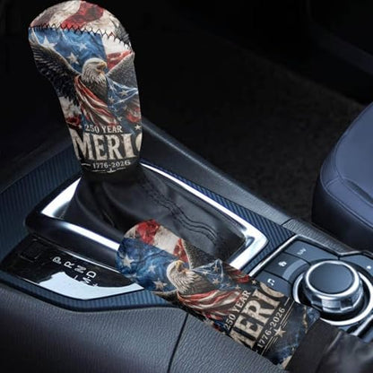 KEIAHUAN Car Handbrake Cover with Gear Shift Knob Cover Set Women Men 250 Years American Flag Universal Fits for Most Sedan Truck SUV Van Anti-Slip Universal Case Sleeve - color: 250 Years American Flag