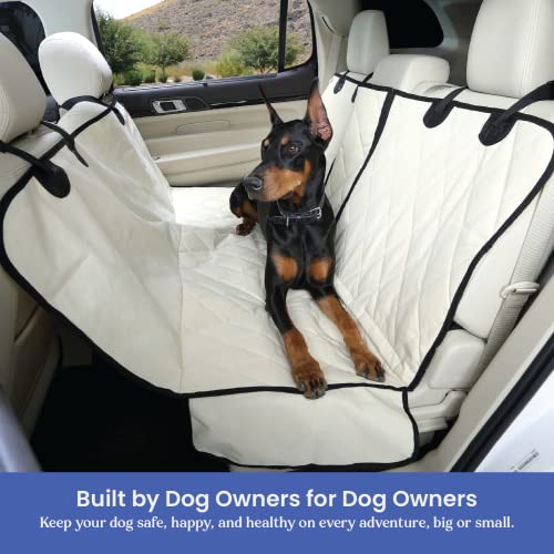 4Knines Dog Hammock for Cars, SUVs, and Small Trucks (Regular Size, Tan) – Rear Seat Cover for 60/40 Split Bench w/Armrest & Seatbelt Access – Heavy Duty, Waterproof, Easy Install, Machine Washable
