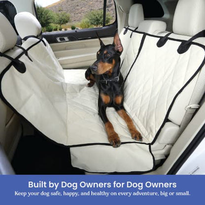 4Knines Dog Hammock for Cars, SUVs, and Small Trucks (Regular Size, Tan) – Rear Seat Cover for 60/40 Split Bench w/Armrest & Seatbelt Access – Heavy Duty, Waterproof, Easy Install, Machine Washable