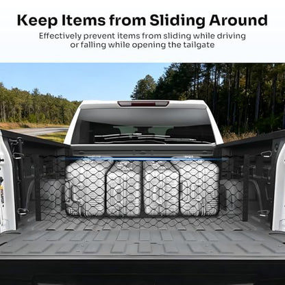 Canvcle Truck Bed Cargo Net for 2019-2025 2026 GMC Sierra 1500/2020-2026 Chevy Silverado 2500 3500 Accessories Envelope Style Mesh Trunk Net Organizer and Storage Stretchable Nylon Rear Cargo Netting - style: for Chevy Silverado