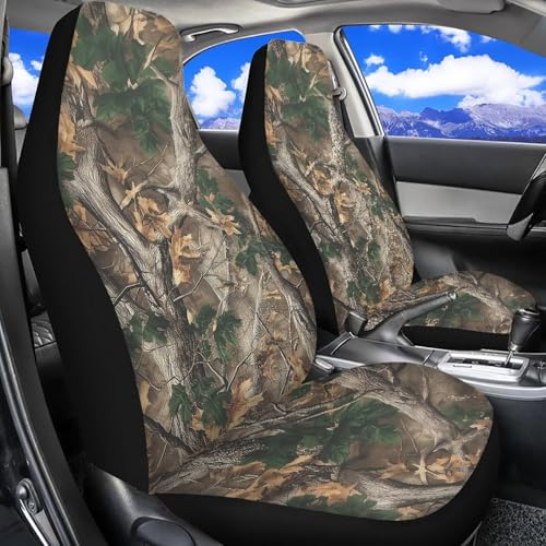 Bulopur Hunting Camo Car Seat Covers Front Seats Only Universal Automotive Seat Covers & Accessories Set for SUV Sedan Truck High Back Cushion Protector Cover 2 Pack, Easy to Install - color: Branch Camo Hunting
