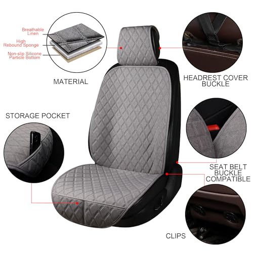 ENOGE Front Car Seat Covers, Linen Car Seat Cover, Driver Seat Protector with Soft & Breathable Cloth Fabric for All Seasons Universal Fits Most Automotive, Van, SUV, Truck (Gray, 2 Front) - color: Linen-Gray-4