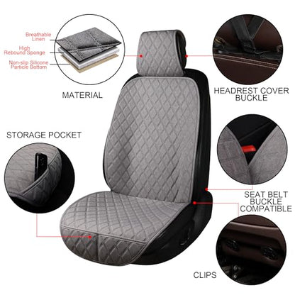 ENOGE Front Car Seat Covers, Linen Car Seat Cover, Driver Seat Protector with Soft & Breathable Cloth Fabric for All Seasons Universal Fits Most Automotive, Van, SUV, Truck (Gray, 2 Front) - color: Linen-Gray-4