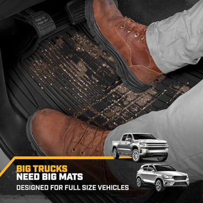 CAT® Large Heavy Duty Rubber Floor Mat & Cargo Trunk Liner for Car, SUV, Van, Sedan, Truck – Trim-to-Fit, All-Weather Deep Dish Ridges for Dirt Protection, Front and Rear Mats Black - style: DuraShield Cargo Combo