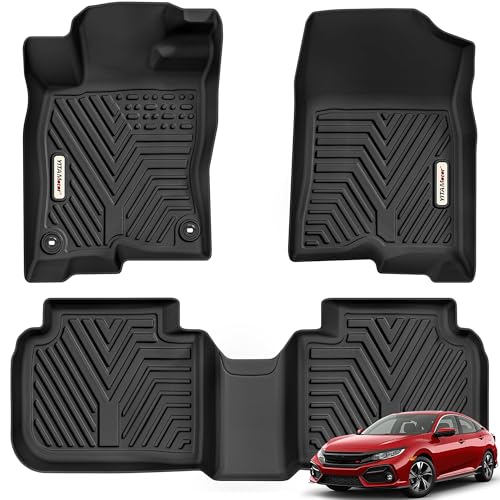 YITAMOTOR Floor Mats Fit for 2022-2026 Honda Civic Sedan Hatchback Si/Sport/Touring/EX/EX-L/LX/Type R/Hybrid, for Acura Integra 2023-2026, All Weather Car Liners 1st & 2nd Row Set Civic, Black - style: 22-26 civic