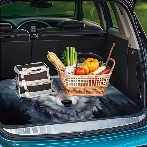 Universal Car Trunk Mat 29" x 39", Wolf Pattern Print All Weather Durable Cargo Mat Protector for SUV, Truck, Van | Stylish Cargo Liner Cover Leopard Print Car Accessories - color: Wolf Pattern Print
