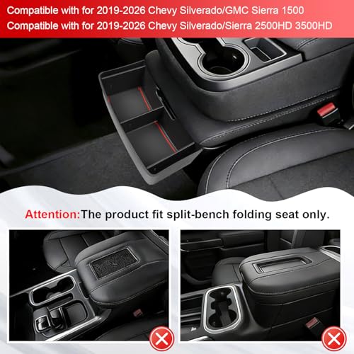 Center Console Hanging Organizer Box Compatible With For 2019-2026 Chevy Silverado/GMC Sierra 1500 and 2020-2026 Silverado/Sierra 2500HD 3500HD Split Bench Seat Hanging Storage Box Accessories