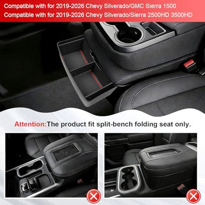 Center Console Hanging Organizer Box Compatible With For 2019-2026 Chevy Silverado/GMC Sierra 1500 and 2020-2026 Silverado/Sierra 2500HD 3500HD Split Bench Seat Hanging Storage Box Accessories
