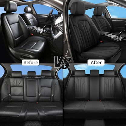 Car Seat Covers Full Set,5 Seat Leather Seat Covers for Cars,Black Front Seats and Back Seat Cover,Waterproof Car Seat Cushion Protectors,Universal Fit for Most Cars SUV Trucks - color: Black